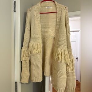 12th Tribe Cream Fringe Cardigan